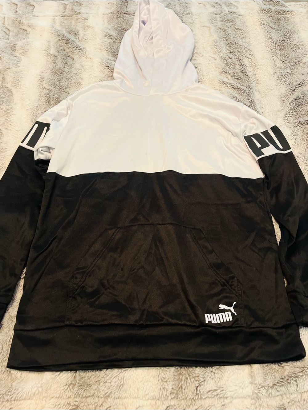 Puma Black & White Colorblock Hooded Performance Jacket
